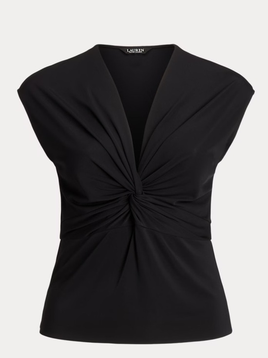 Lauren Ralph Lauren Tops - NWT Lauren Ralph Lauren Twist-Front Jersey Cap-Sleeve Tee Black Size Medium